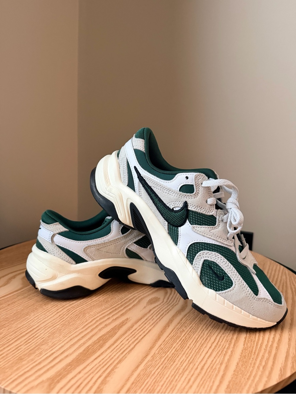 Nike White and Dark Green Women's AL8 Sneakers